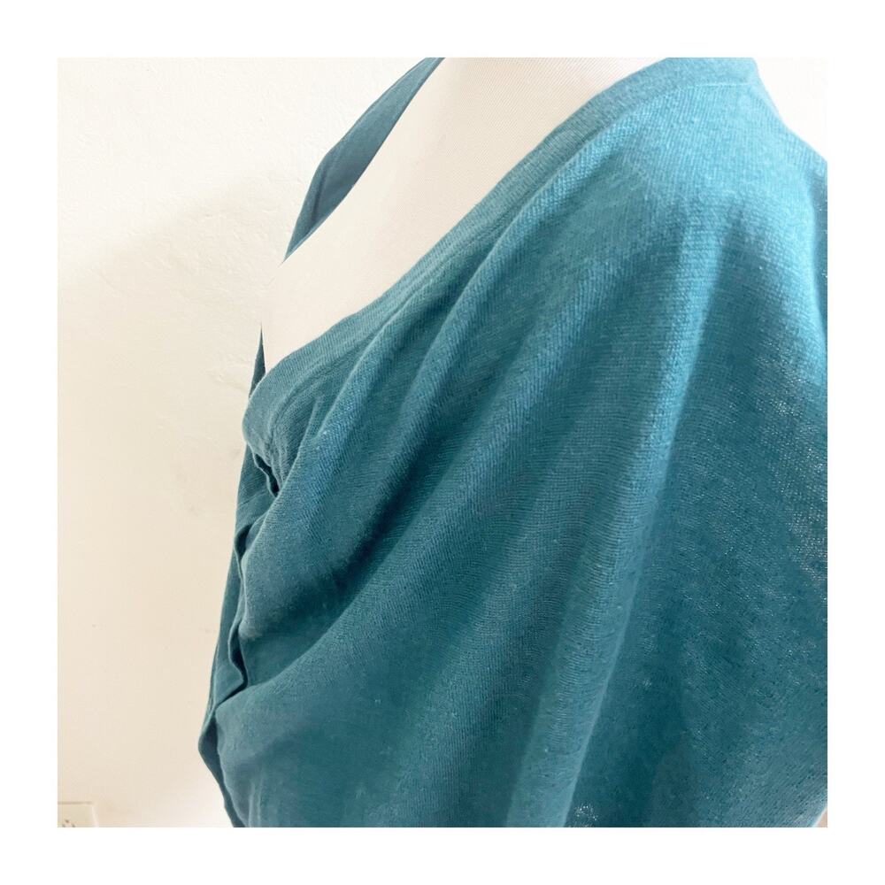 Garnet Hill Easy Linen Drape Front Cardigan Sweater Size Large Teal Blue - Picture 7 of 11